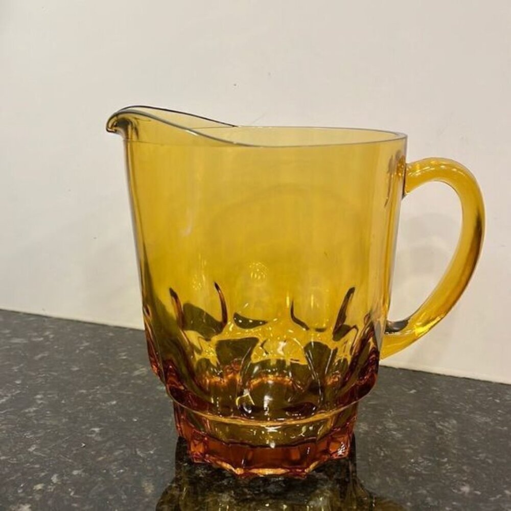 Vintage Indiana Amber Glass Thumbprint Pitcher